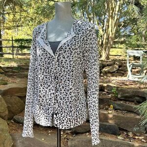 Leopard long sleeve cardigan neutral monochromatic top style business casual med